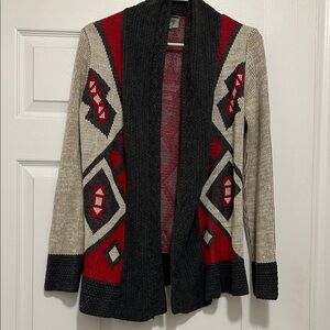 Ecote Red and Black Geometric Cardigan